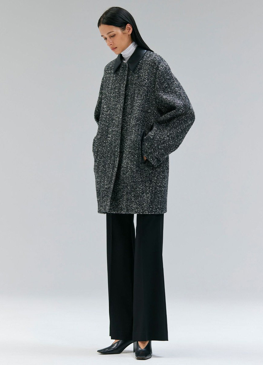 皮革領人字紋復古大衣